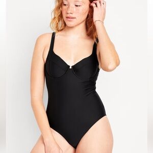 Old Navy Black One piece Swimsuit underwire High Cut Thigh Full Coverage Size L